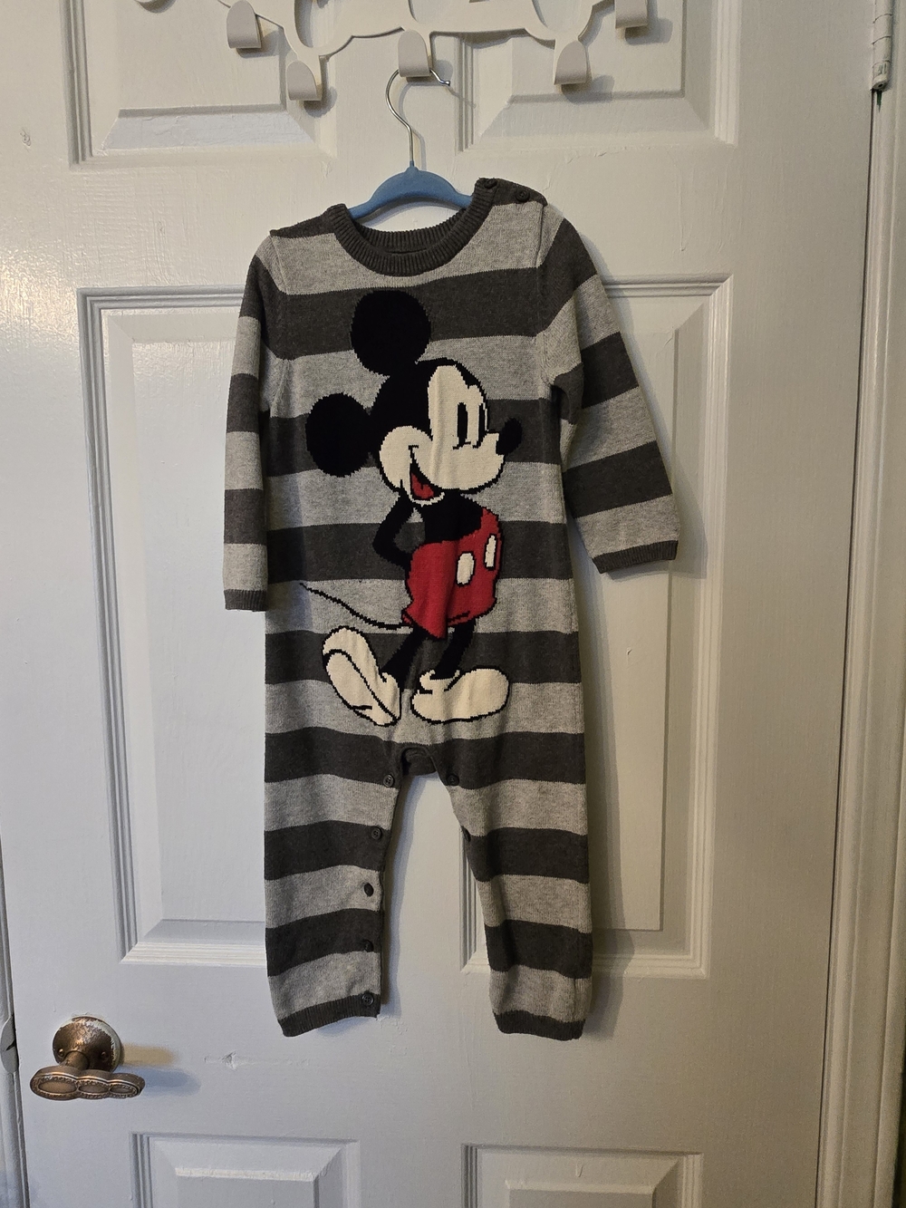 GAP Gray & Black Striped Mickey Mouse Knit One-Piece with Red Shorts